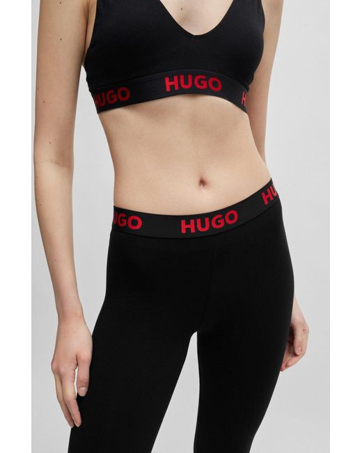 HUGO Black Stretch-cotton leggings With Logo Waistband