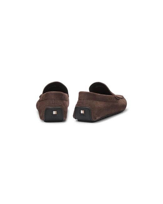 Boss Brown Nubuck-Leather Loafers With Driver Sole for men