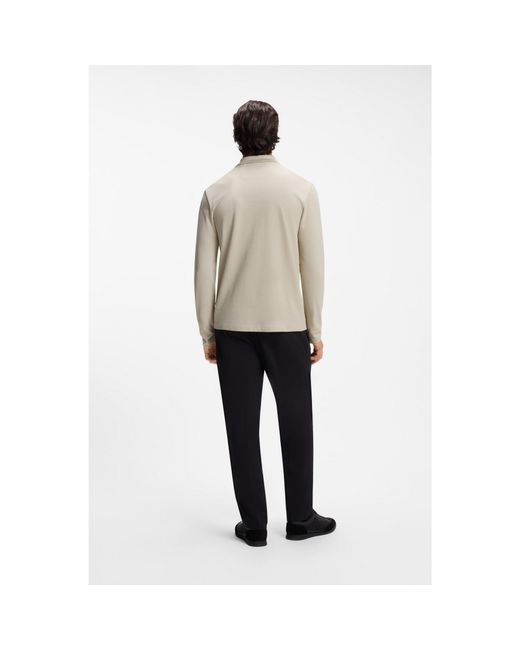 Boss White Long-Sleeved Cotton Piqué Polo Shirt for men