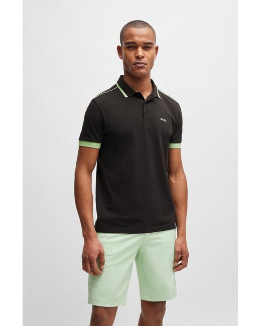 Boss Black Cotton-piqué Polo Shirt With Contrast Stripes And Logo for men