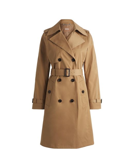 Boss Natural Double-Breasted Trench Coat With Buckled Belt