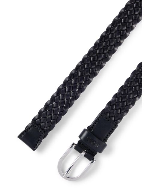 Boss Black Woven Belt With Branded Leather Keeper And Polished Hardware