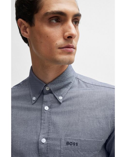 Boss Slim-fit Buttondownoverhemd Van Oxfordkatoen in het Blue voor heren