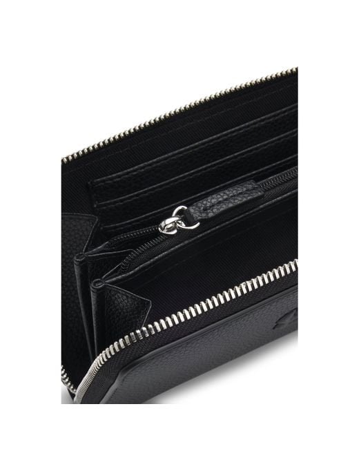 Boss Black Grained Ziparound Wallet With Double B Monogram