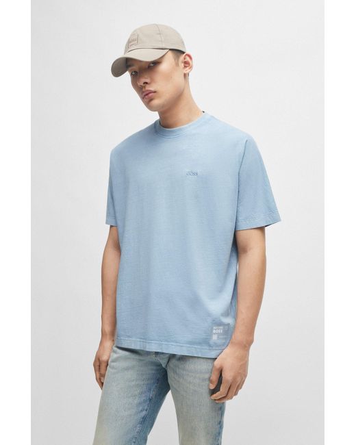 Boss Blue Relaxed-fit T-shirt In Pure Cotton With Embroidered Logo for men