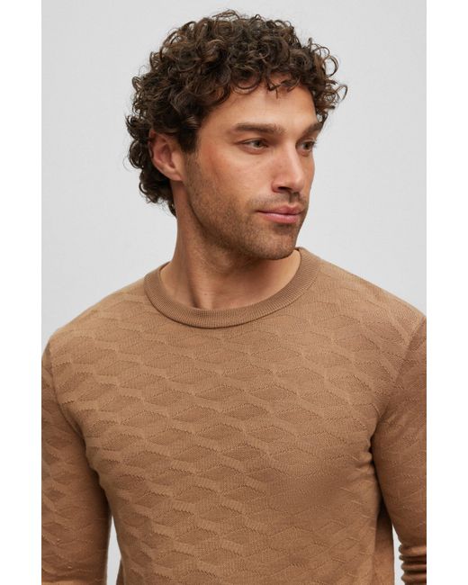 BOSS by HUGO BOSS Silk Sweater With Jacquard Pattern in Brown for