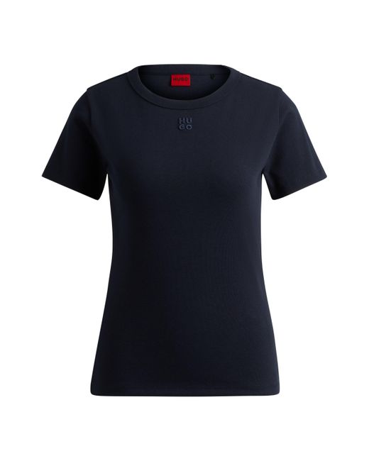 HUGO T-shirt Van Een Katoenmix Met Tweedelig Logostiksel in het Black