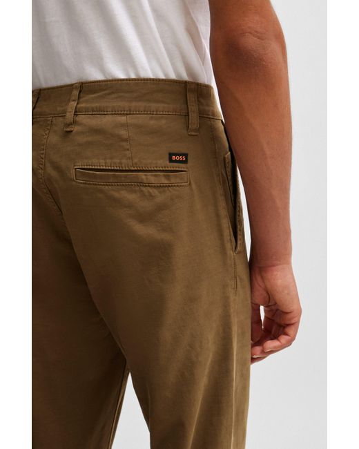 Pantalon Tapered Fit en broken twill de coton stretch Boss pour homme en coloris Brown