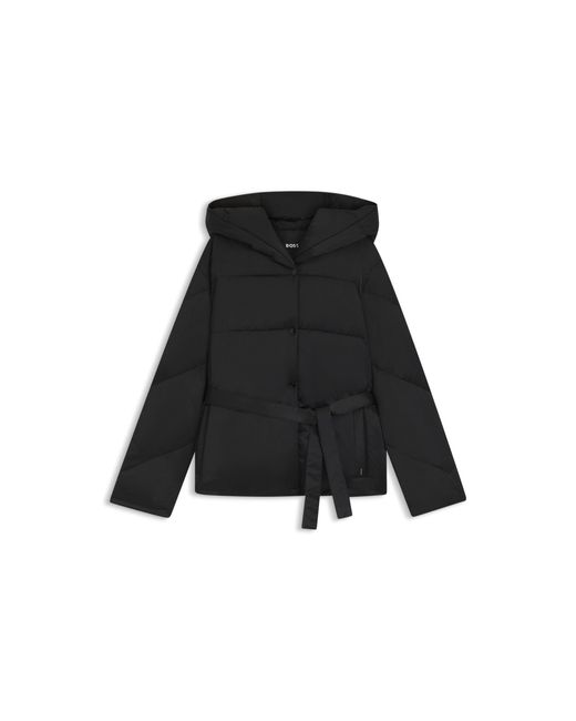 Boss Black Water-Repellent Quilted Jacket With Belt