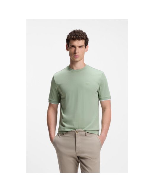 Boss Green Cotton T-Shirt With Tipped Sleeve Cuffs for men