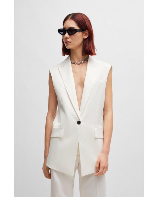 HUGO White Sleeveless Oversized-fit Jacket In Stretch Cloth
