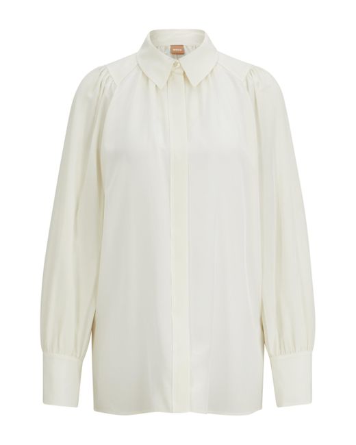 Boss White Relaxed-Fit Bluse aus gewaschener Seide