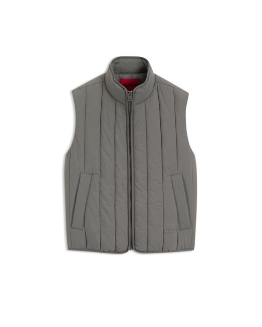 HUGO Gray Vertical-Quilted Gilet With Logo Detail for men