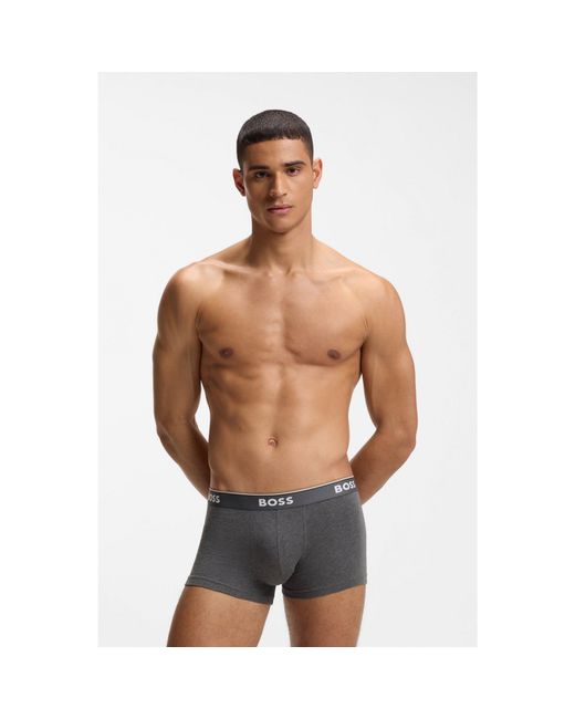 Boss Black Stretch-Cotton Trunks With Repeat Logos for men