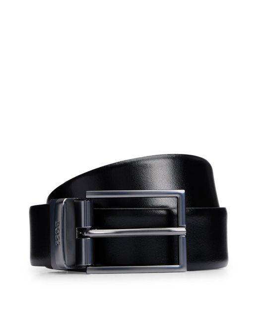 Boss Black Reversible Italian-leather Belt With Logo-engraved Keeper for men