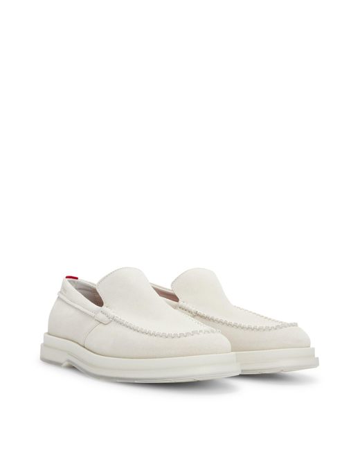 HUGO White Suede Loafers With Translucent Rubber Sole for men