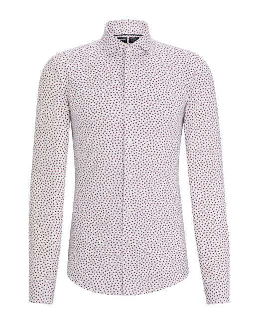 Boss White Slim-fit Shirt In Printed Performance-stretch Fabric for men