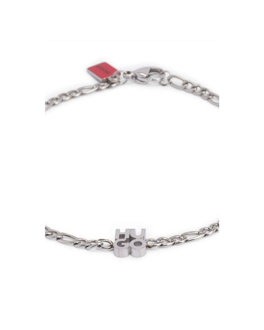 HUGO Metallic Chain Cuff With Stacked-Logo Plaque for men