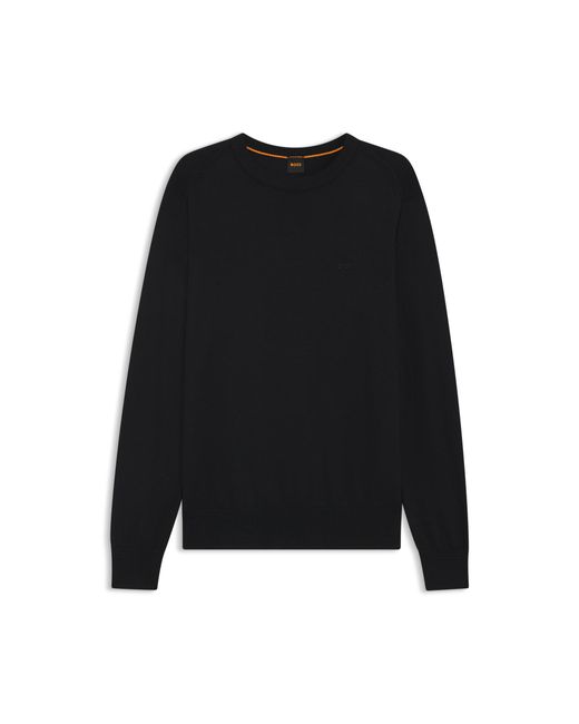 Boss Black Knitted-Cotton Sweater With Embroidered Logo for men