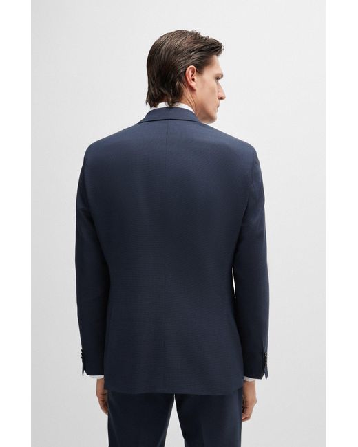 Boss Blue Regular-fit Suit In Micro-patterned Stretch Fabric for men