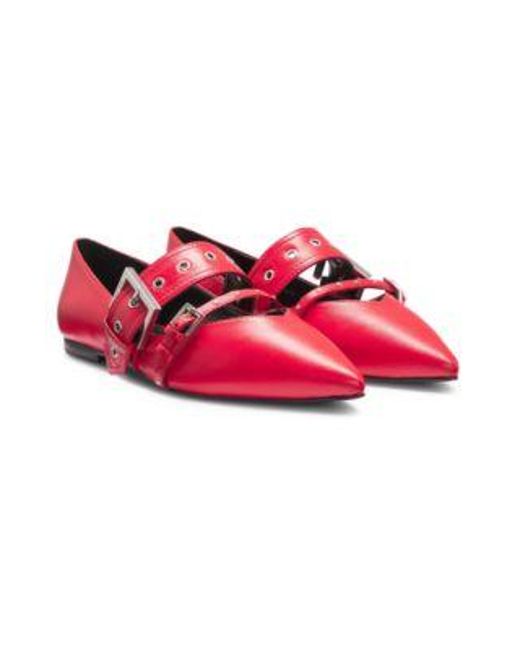 Ballerines En Cuir Nappa Avec Brides À Boucle HUGO en coloris Red
