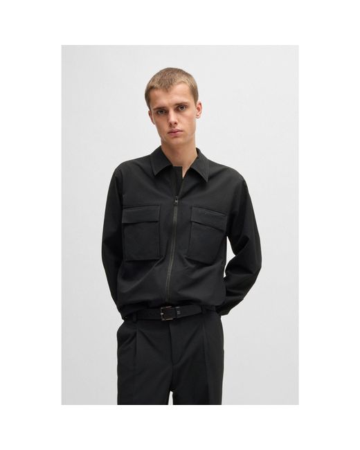 HUGO Black Oversized-Fit Overshirt for men