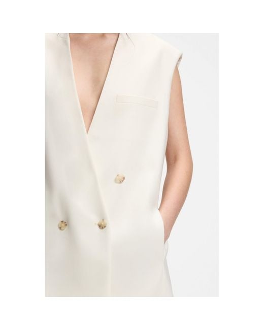 Boss White Sleeveless Relaxed-Fit Blazer