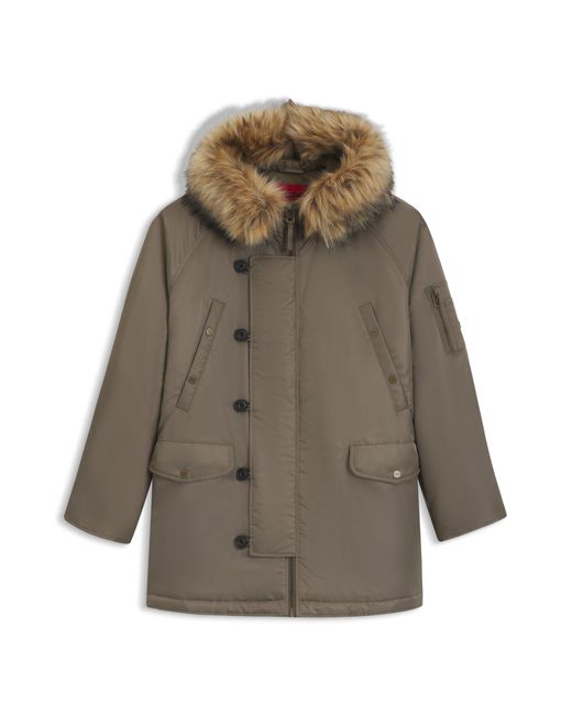 HUGO Waterafstotende Parka Met Capuchon Van Imitatiebont in het Gray voor heren