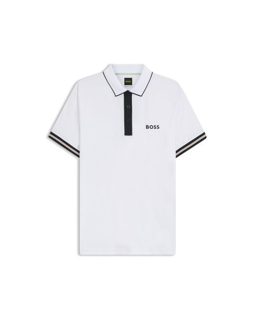 Boss White Active Slim-Fit Polo Shirt With Moisture Management for men