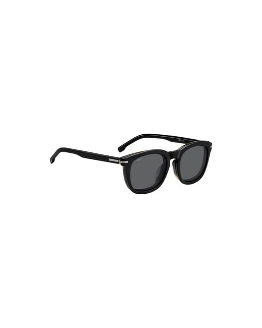Boss Black Patterned-Acetate Optical Frames With Clip-On Shaded Lenses for men