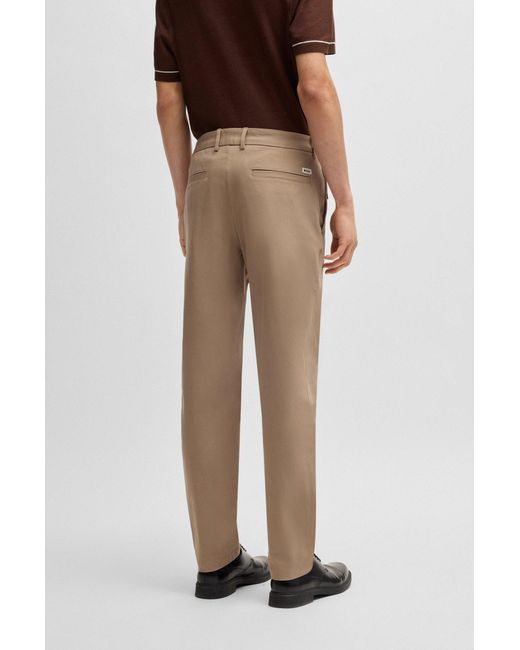 Boss Modern-Fit Broek Van Een Katoenmix Met Stretch in het Natural voor heren