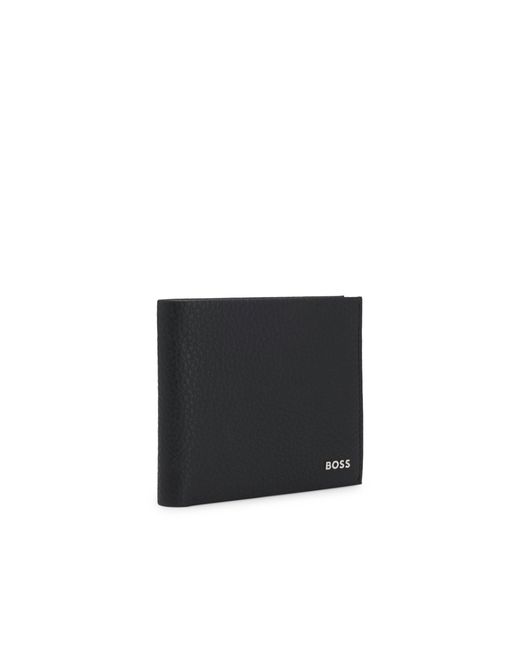 Boss Black Grained Leather Wallet With Metal Lettering for men