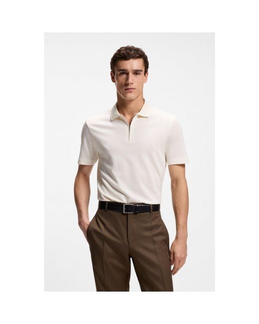 Boss White Zip-Neck Polo Shirt for men