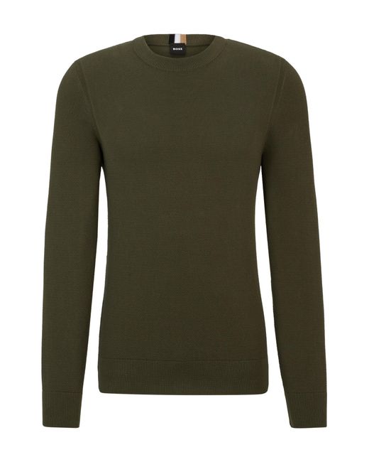 Boss Green Micro-structured Crew-neck Sweater In Cotton for men