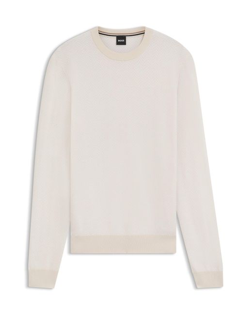 Boss Pullover Aus Schurwoll-Mix Mit Baumwolle Und Fischgrät-Struktur in White für Herren