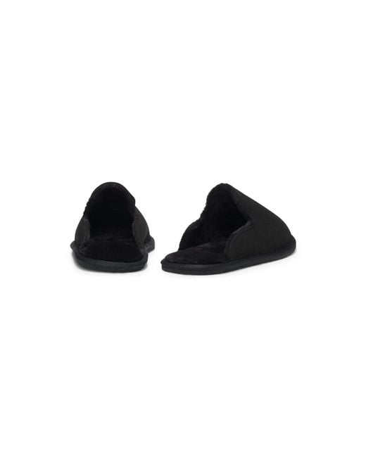 Boss Black Shearling-Lined Slip-On Slippers With Logo Detail for men