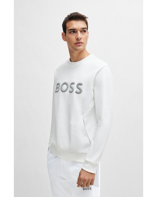 Boss Sweatshirt aus Baumwoll-Mix mit erhabenem 3D-Logo in White für Herren