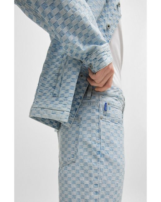 HUGO Baggy-fit Jeans Van Denim Met Damborddessin in het Blue voor heren