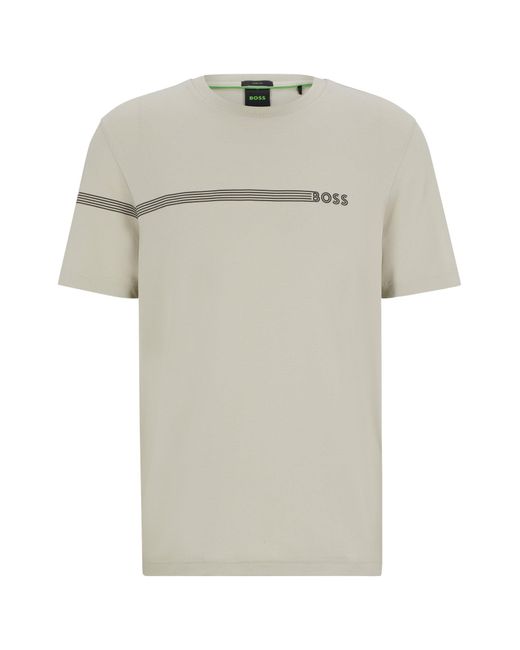 Boss Natural Cotton-blend T-shirt With Stripes And Logo for men
