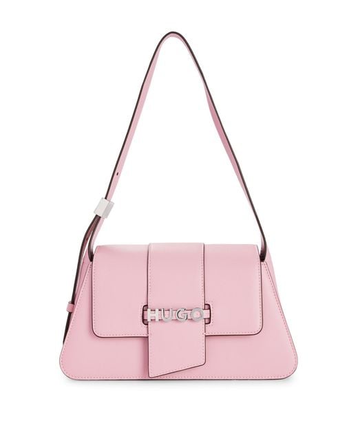 HUGO Pink Faux-leather Shoulder Bag With Logo Lettering