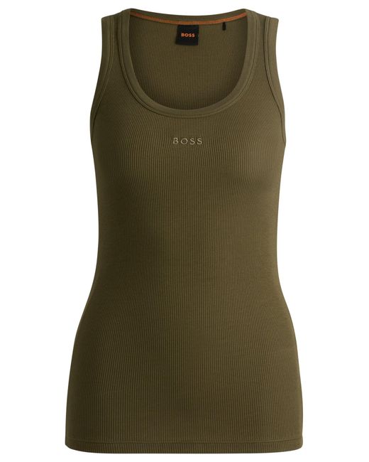 Boss Green Stretch-cotton Slim-fit Vest With Ribbed Structure