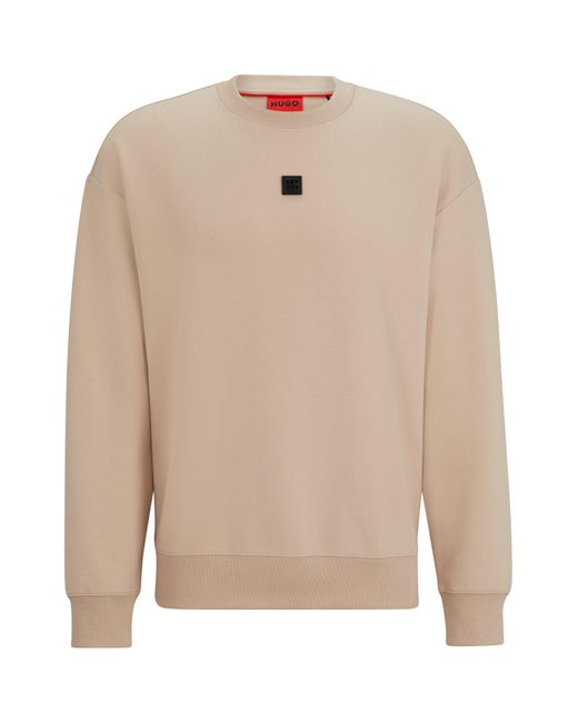 HUGO Natural Stretch-cotton Regular-fit Sweatshirt With Stacked Logo for men