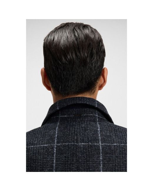 Boss Blue Slim-Fit Coat With Plain Check for men