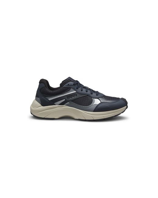 HUGO Blue Trainers With Faux Leather And Mesh for men