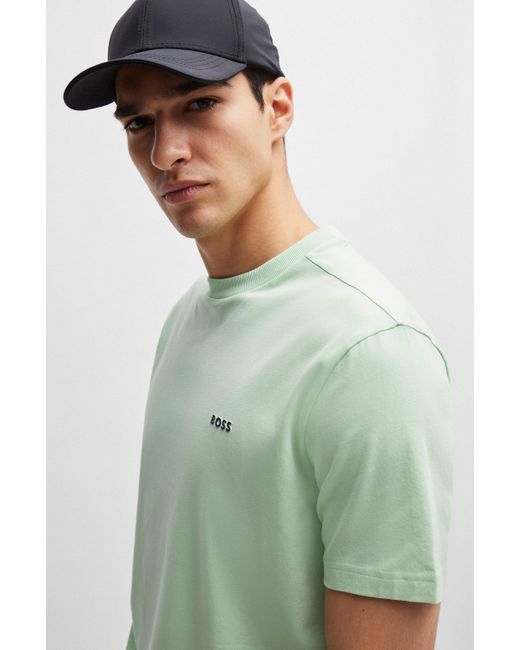 Boss Green Stretch-cotton Regular-fit T-shirt With Contrast Logo for men