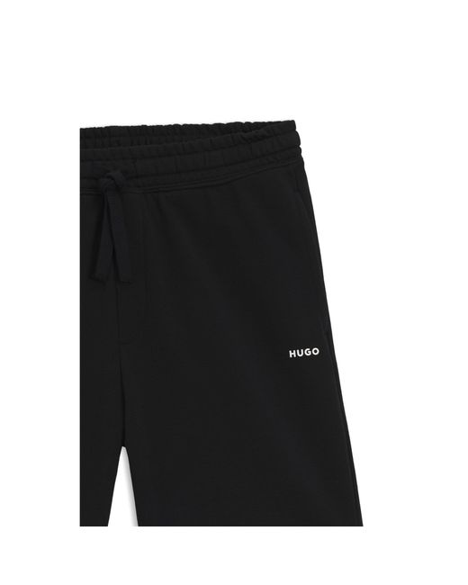 HUGO Black Cotton-Terry Shorts With Logo Print for men