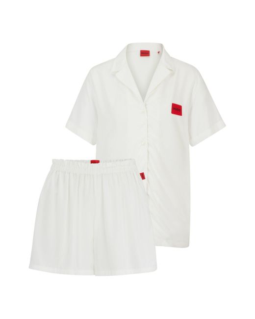 HUGO White Regular-Fit Pyjama mit roten Logo-Labels