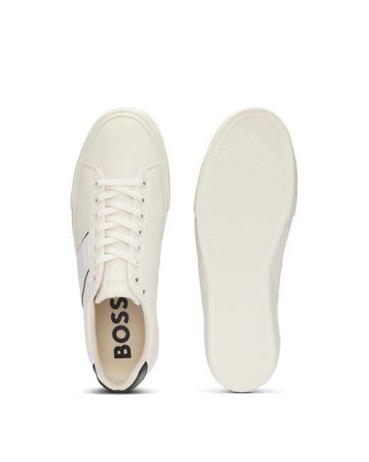 Boss White Faux-leather Trainers With Plain And Grained Textures for men