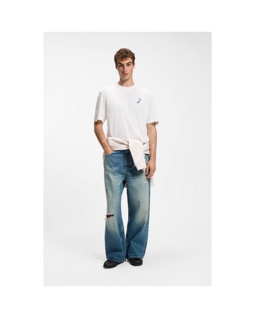 HUGO White Crew-Neck Cotton T-Shirt With Desert Print for men