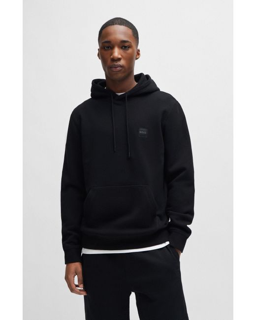 Boss Black Cotton-terry Hoodie With Logo Patch for men